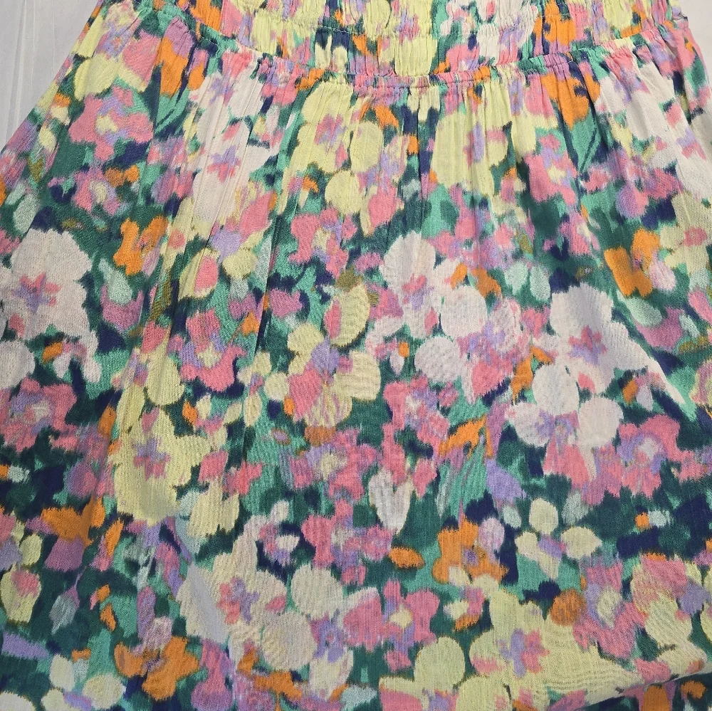 Gap Smocked Waist Dress Puff Sleeve Floral Multicolor Above Knee 2XL - Picture 8 of 10